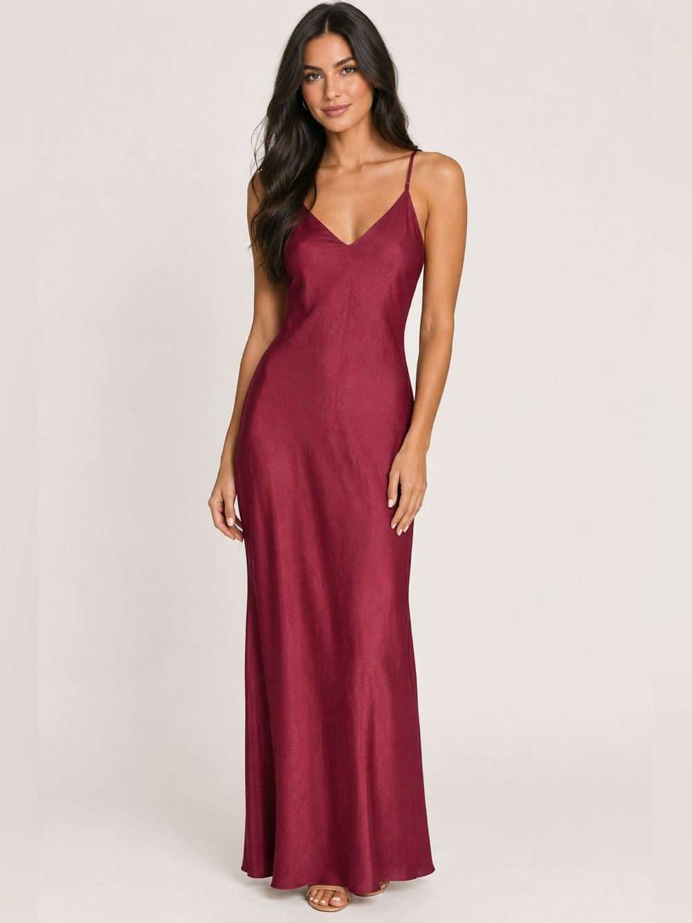 Privacy Please Satin V Neck Cherry Red Slip Dress